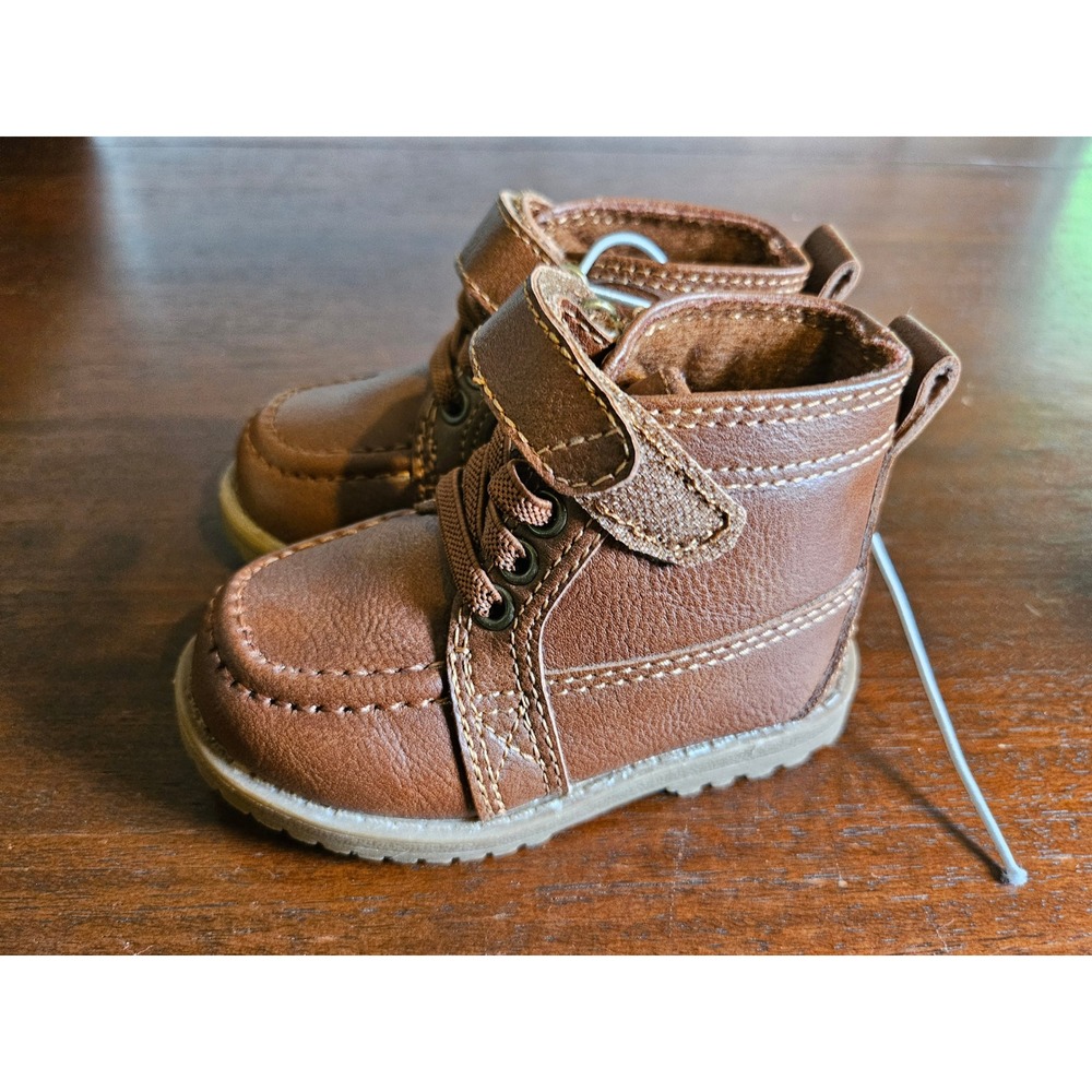 The Children's Place Chukka Boots Toddler 4 Brown Faux Leather Hook and Loop